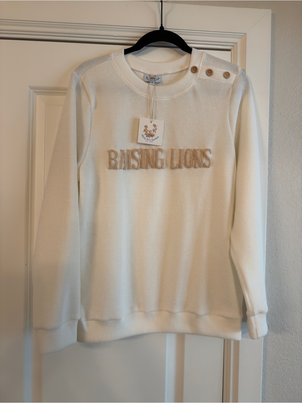 Busy Bees Smock Co. Cream Ribbed Sweatshirt